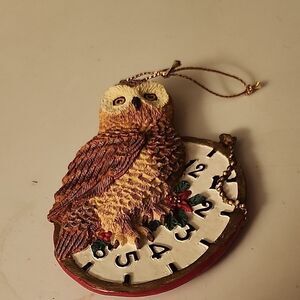 Owl Clock Ornament - Brown and White